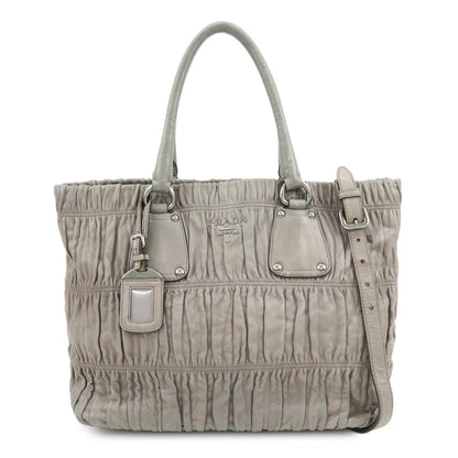 PRADA Logo Leather 2Way Bag Hand Bag Shoulder Bag Gray