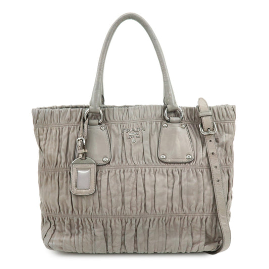 PRADA Logo Leather 2Way Bag Hand Bag Shoulder Bag Gray