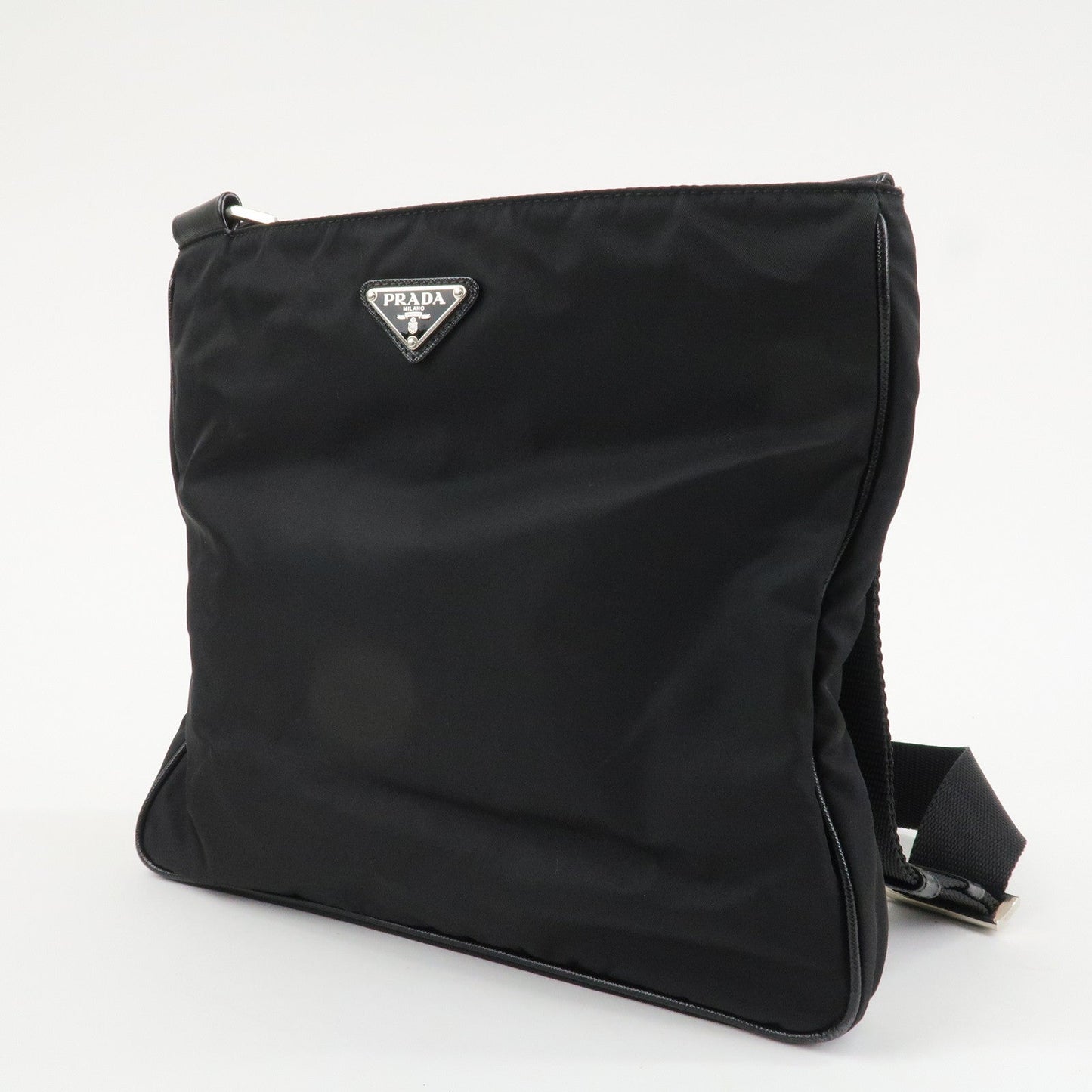 PRADA Triangle Logo Nylon Leather Shoulder Bag Silver HDW Black  d