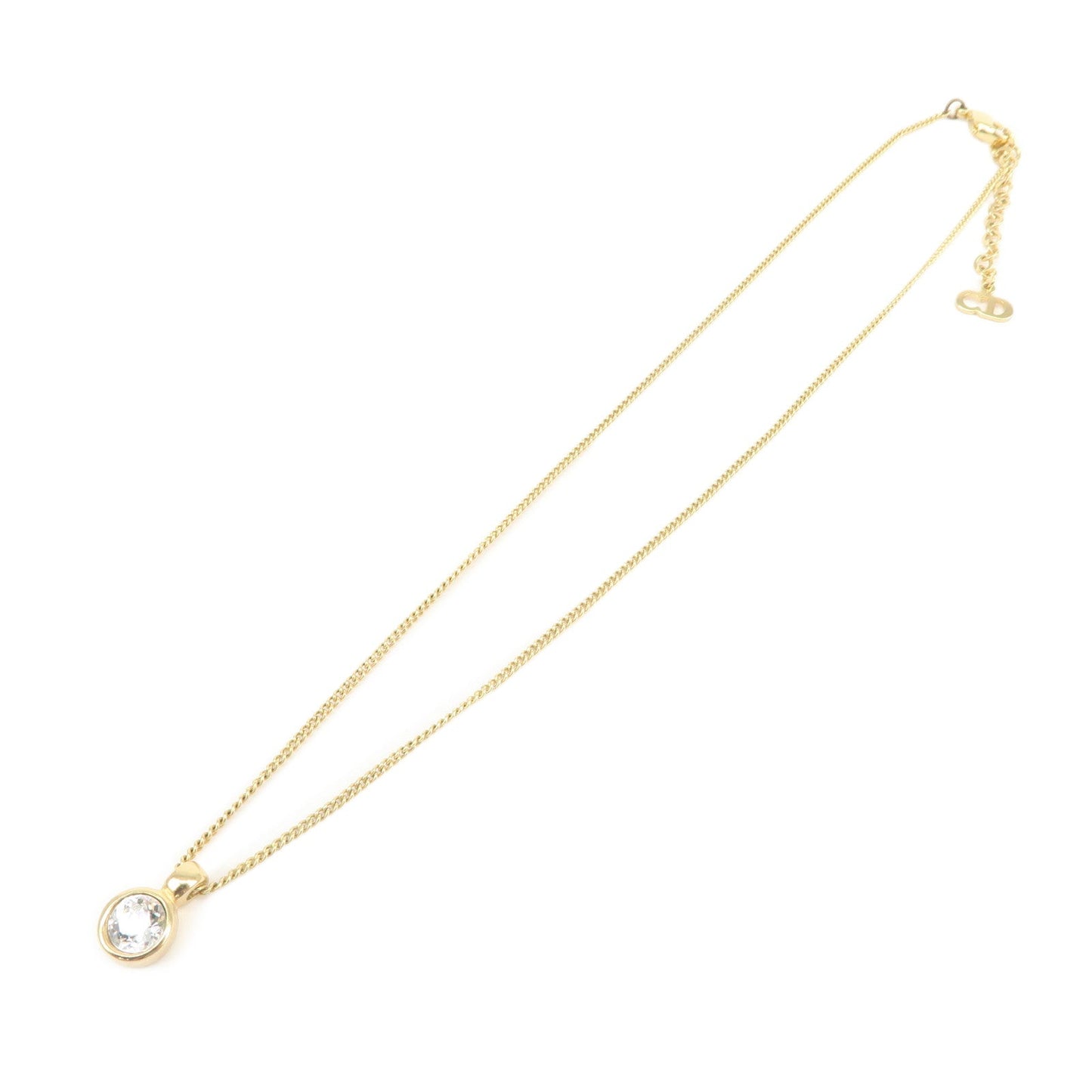 Christian Dior Logo Metal 1P Stone Necklace Choker Gold