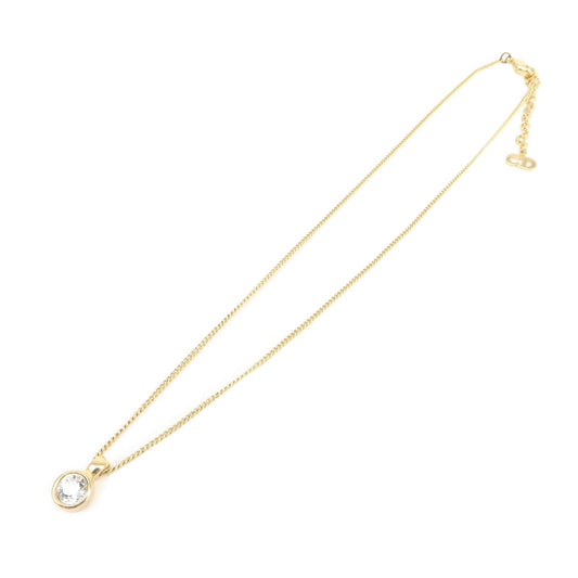 Christian Dior Logo Metal 1P Stone Necklace Choker Gold