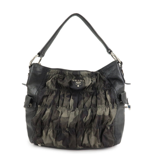 PRADA Logo Nylon Leather Gathered 2Way Shoulder Hand Bag BN4586