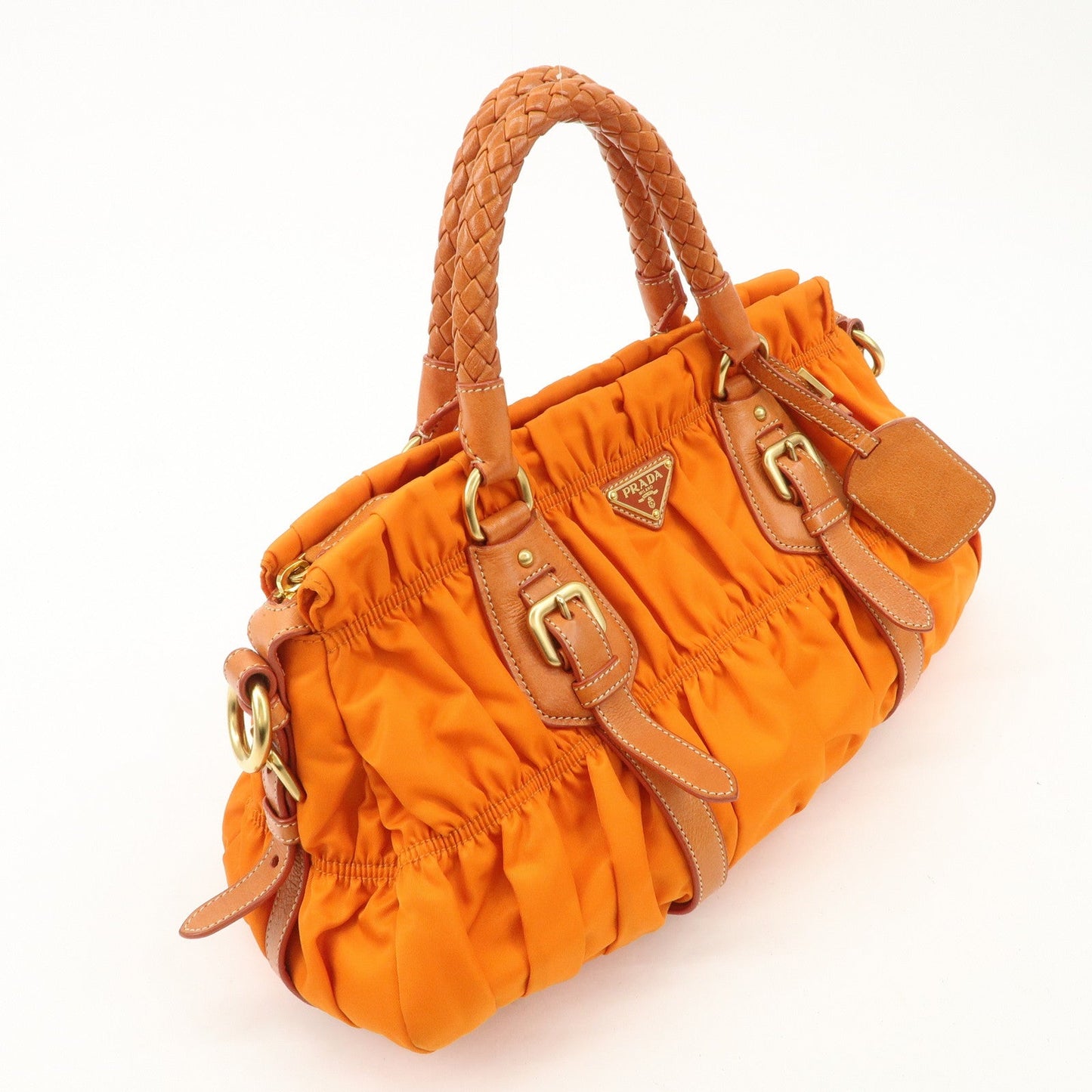 PRADA Triangle Logo Nylon Leather 2Way Bag Hand Bag Orange BN1407  d