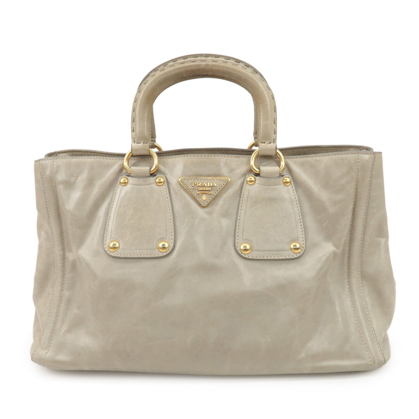 PRADA Triangle Logo Leather 2Way Bag Tote Bag Gray BN2104  d