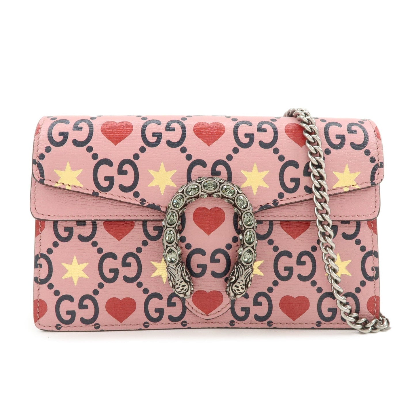 GUCCI Dionysus Super Mini Bag Heart Chain Shoulder Bag Pink 476432