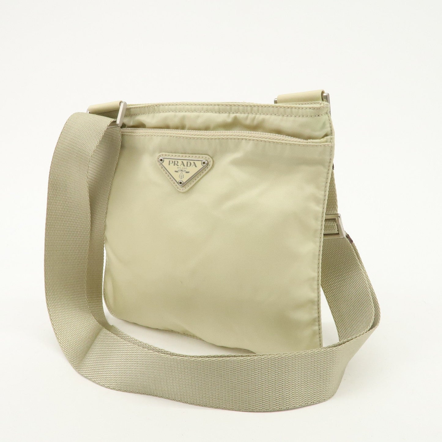 PRADA Triangle Logo Nylon Shoulder Bag Crossbody Bag Beige B7372  d