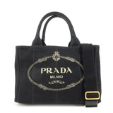 PRADA Canapa Mini Canvas 2Way Bag Hand Bag Shoulder Bag Black 1BG439  d