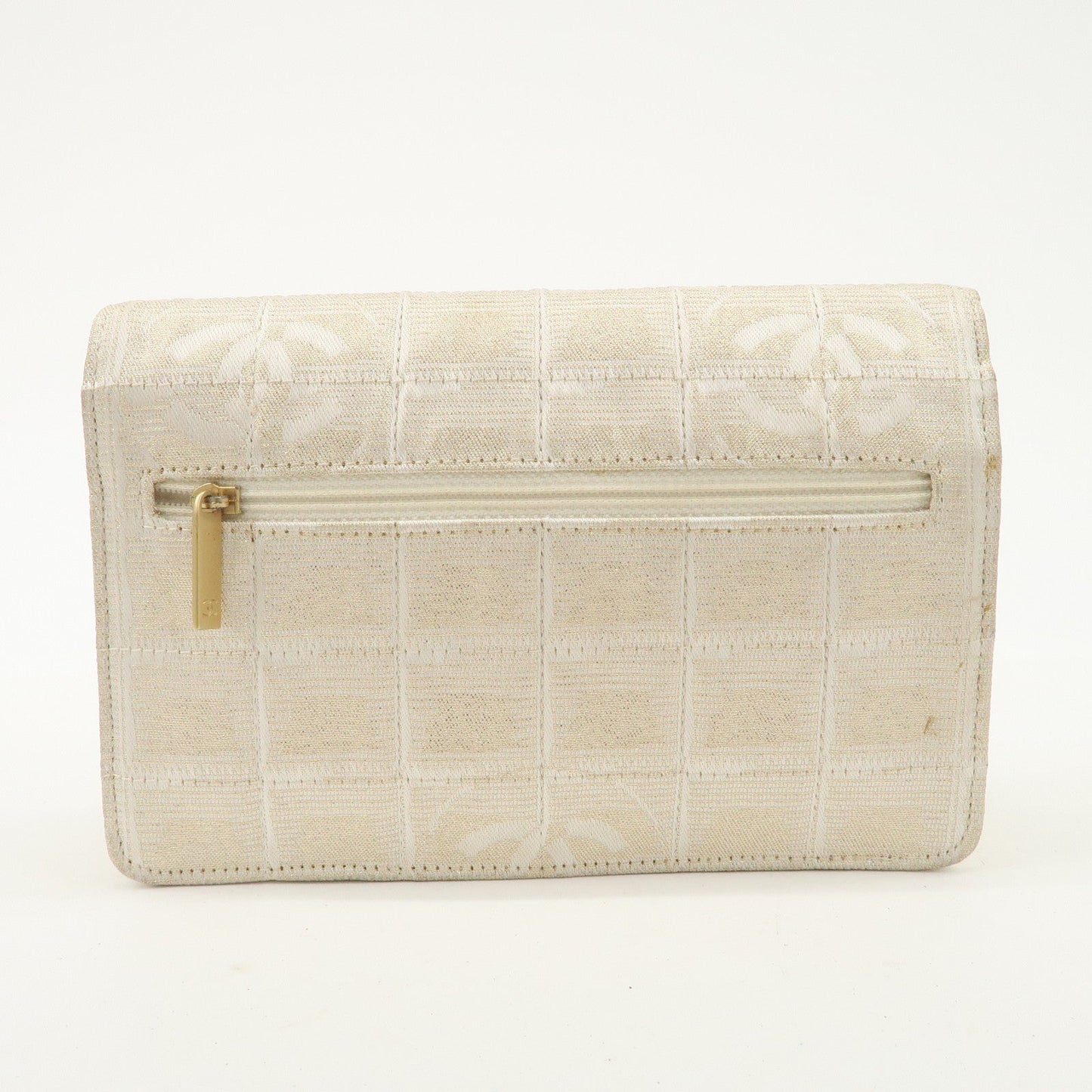 Chanel New Travel Line Nylon Jacquard Leather Chain Wallet Gold A15772  d