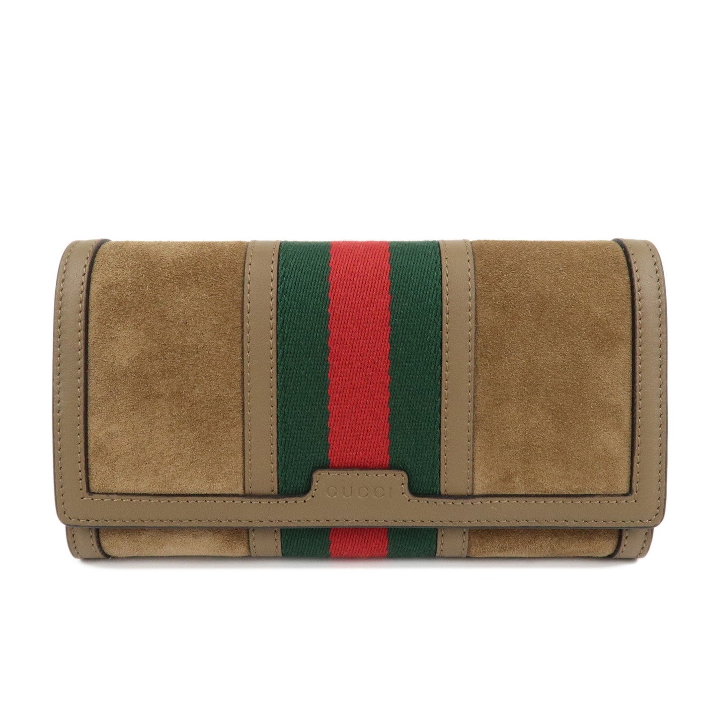 GUCCI Sherry Suede Leather Flap Long Wallet Brown 409440