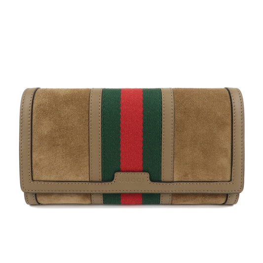 GUCCI Sherry Suede Leather Flap Long Wallet Brown 409440
