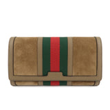 GUCCI Sherry Suede Leather Flap Long Wallet Brown 409440