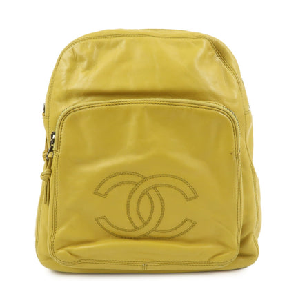 CHANEL COCO Mark Lamb Skin Back Pack Ruck Suck Yellow