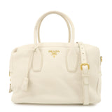 PRADA Logo Leather 2Way Boston Shoulder Bag Gold HDW Ivory