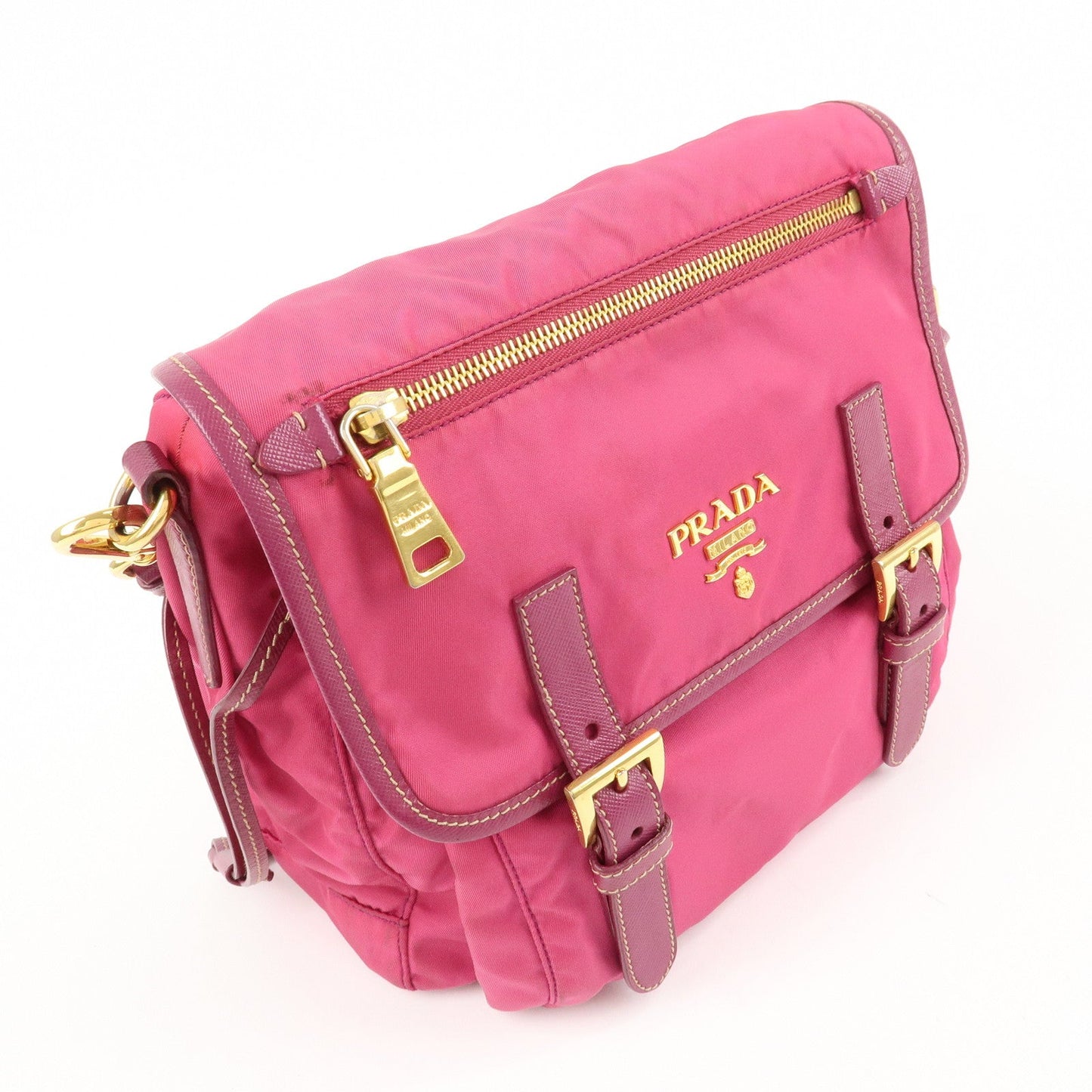 PRADA Nylon Saffiano Leather Flap Messenger Shoulder Bag Pink BT0697  d