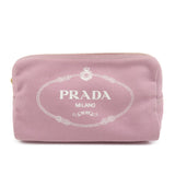 PRADA Logo Canapa Canvas Cosmetic Pouch Makeup Bag Pink 1NA693