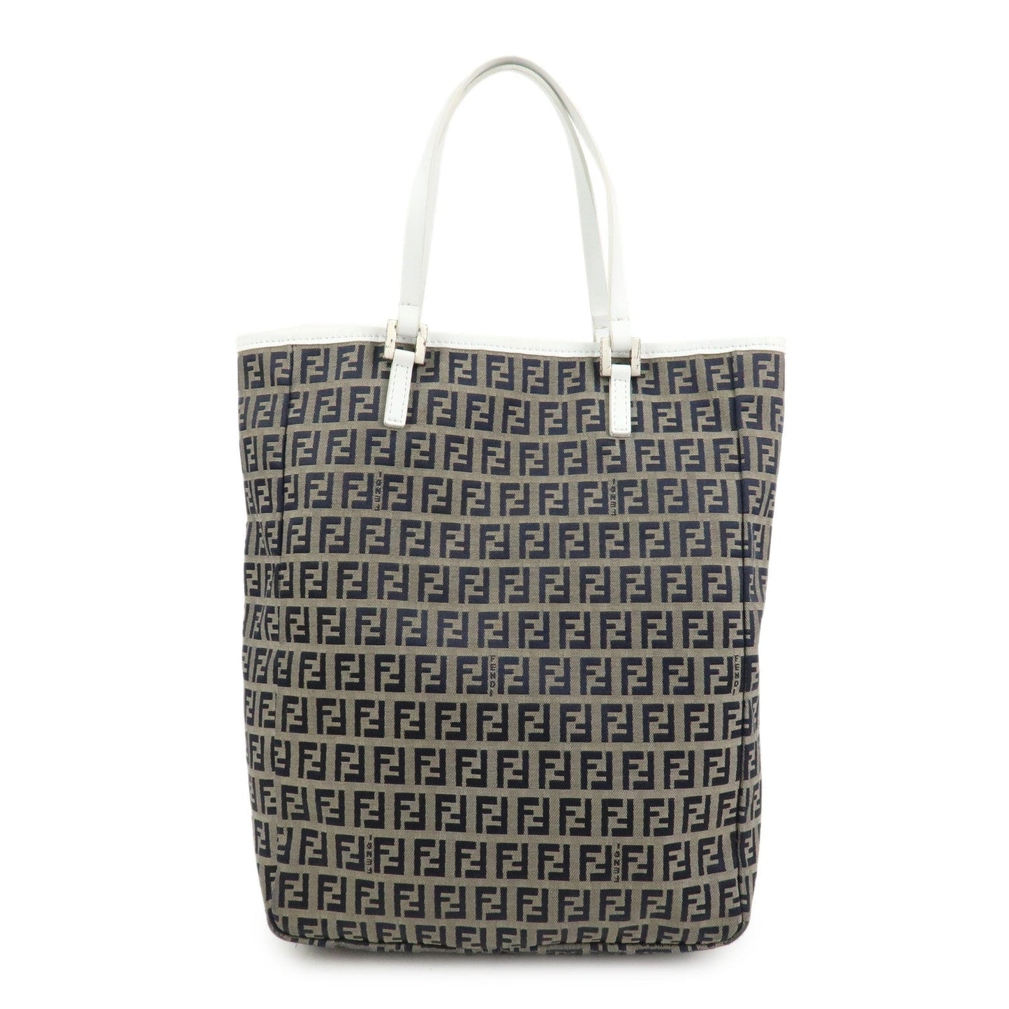FENDI Zucchino Canvas Leather Tote Bag Hand Bag Navy 8BH006