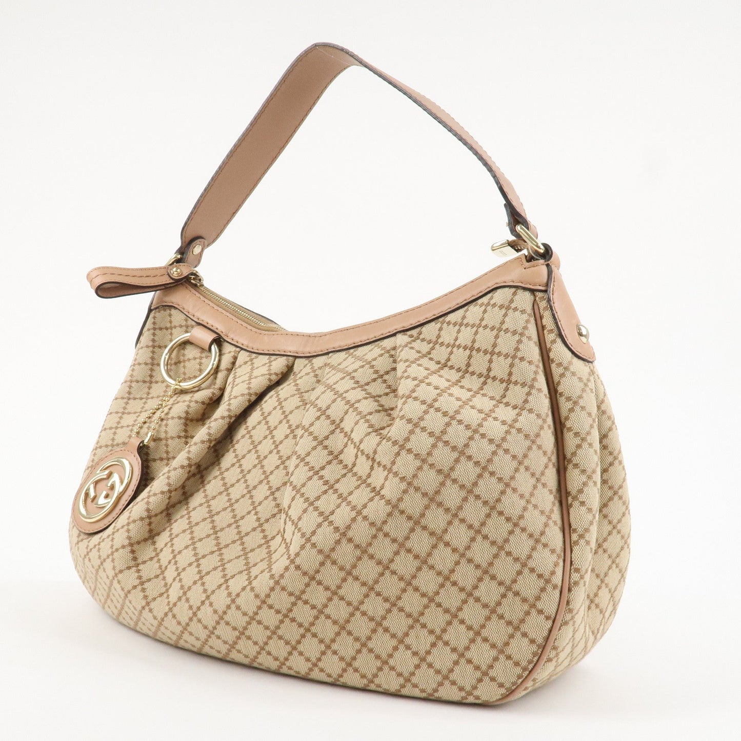 GUCCI Sukey Canvas Leather Shoulder Bag Beige Pink Gold HDW 232955  d