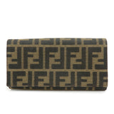 FENDI Zucca Canvas Leather Bi-Fold Long Wallet Black Brown 8M0000