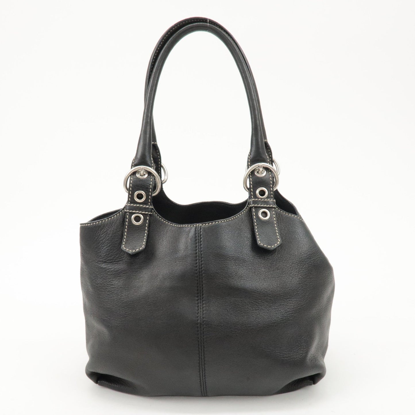 PRADA Triangle Logo Leather Tote Bag Hand Bag Black  d