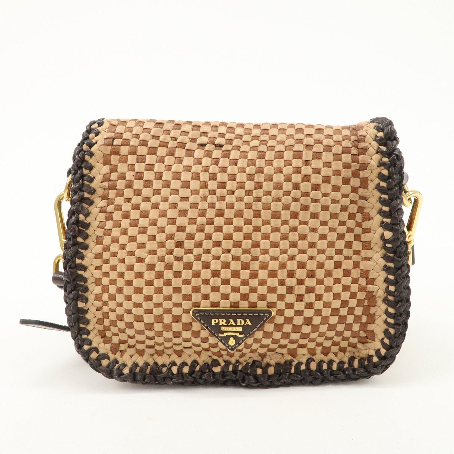 PRADA Madras Leather Shoulder bag Beige Brown BT781V  d