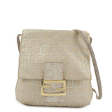 FENDI Zucchino Canvas Leather Shoulder Bag Silver Beige 8BT075  d