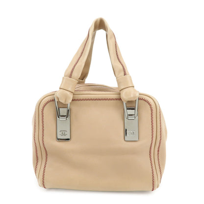 CHANEL COCO Mark Lamb Skin Hand Bag Pink Beige