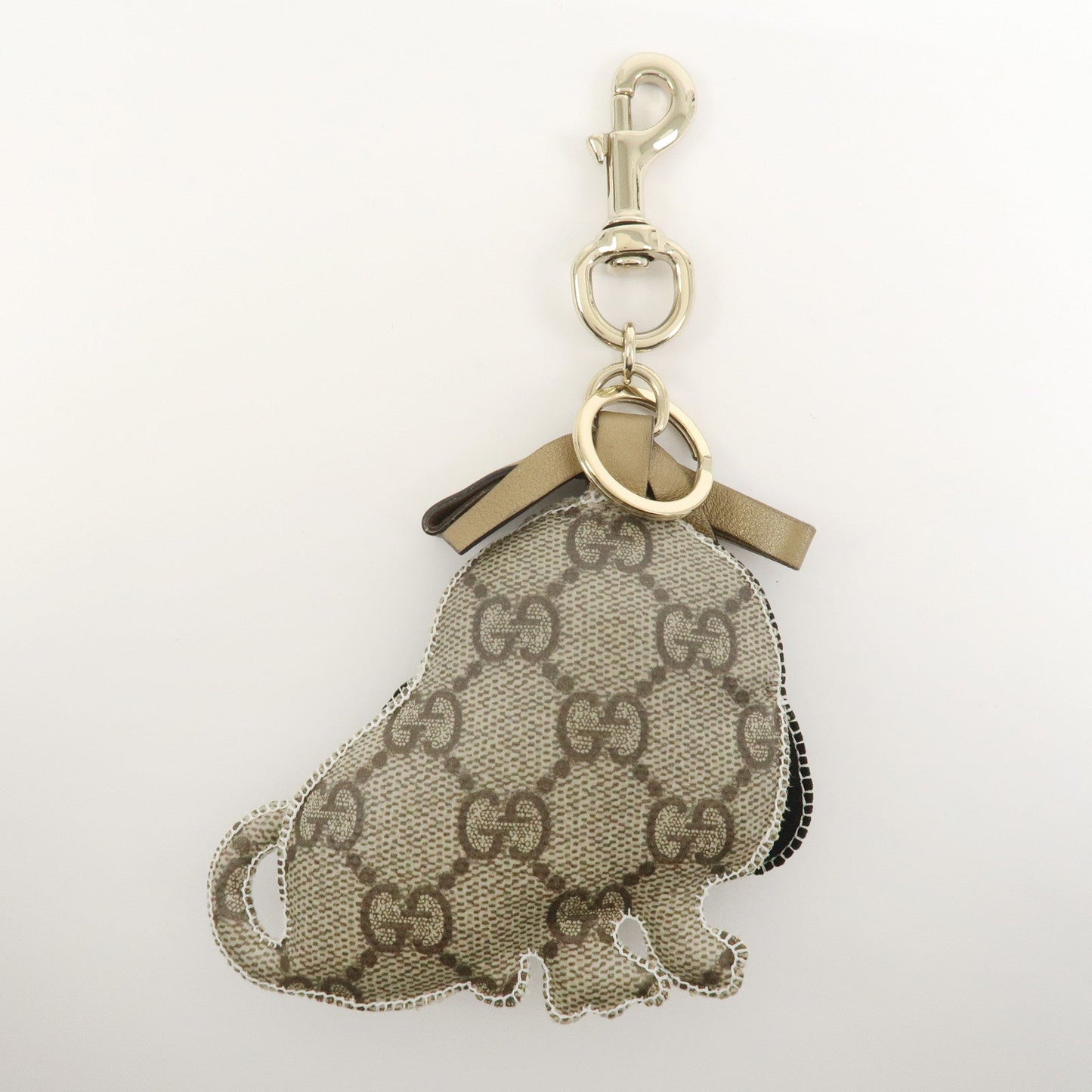 GUCCI GG Plus Suede Leather Bag Charm Key Chain Beige Black 206078