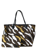 Louis Vuitton X LOL Gold/Silver Stripe Monogram Neverfull MM Tote Bag