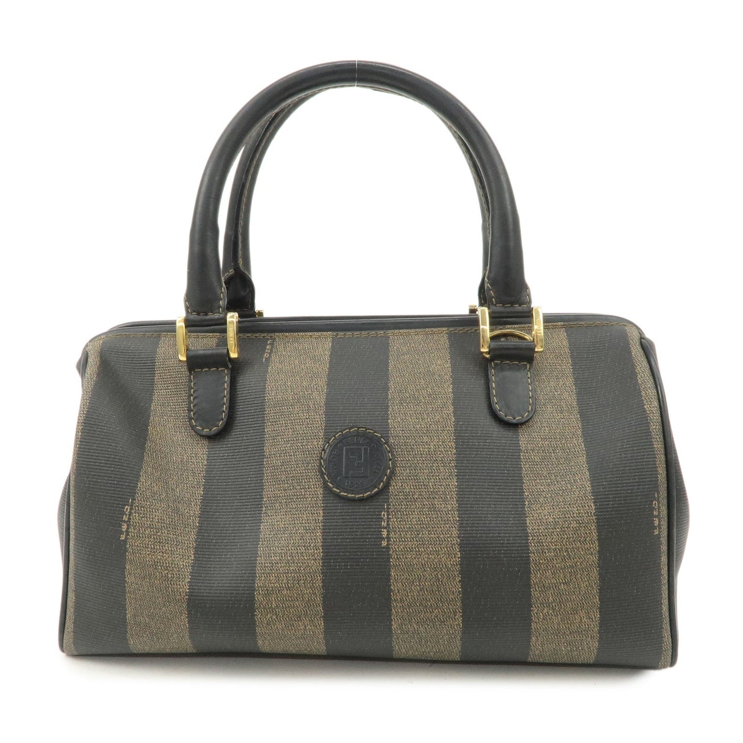 FENDI Pequin PVC Canvas Hand Bag Boston Bag Black Brown  d