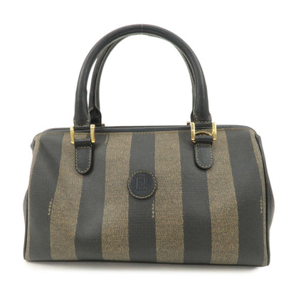FENDI Pequin PVC Canvas Hand Bag Boston Bag Black Brown  d
