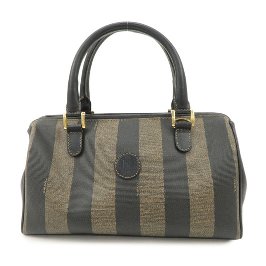 FENDI Pequin PVC Canvas Hand Bag Boston Bag Black Brown  d