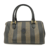FENDI Pequin PVC Canvas Hand Bag Boston Bag Black Brown  d