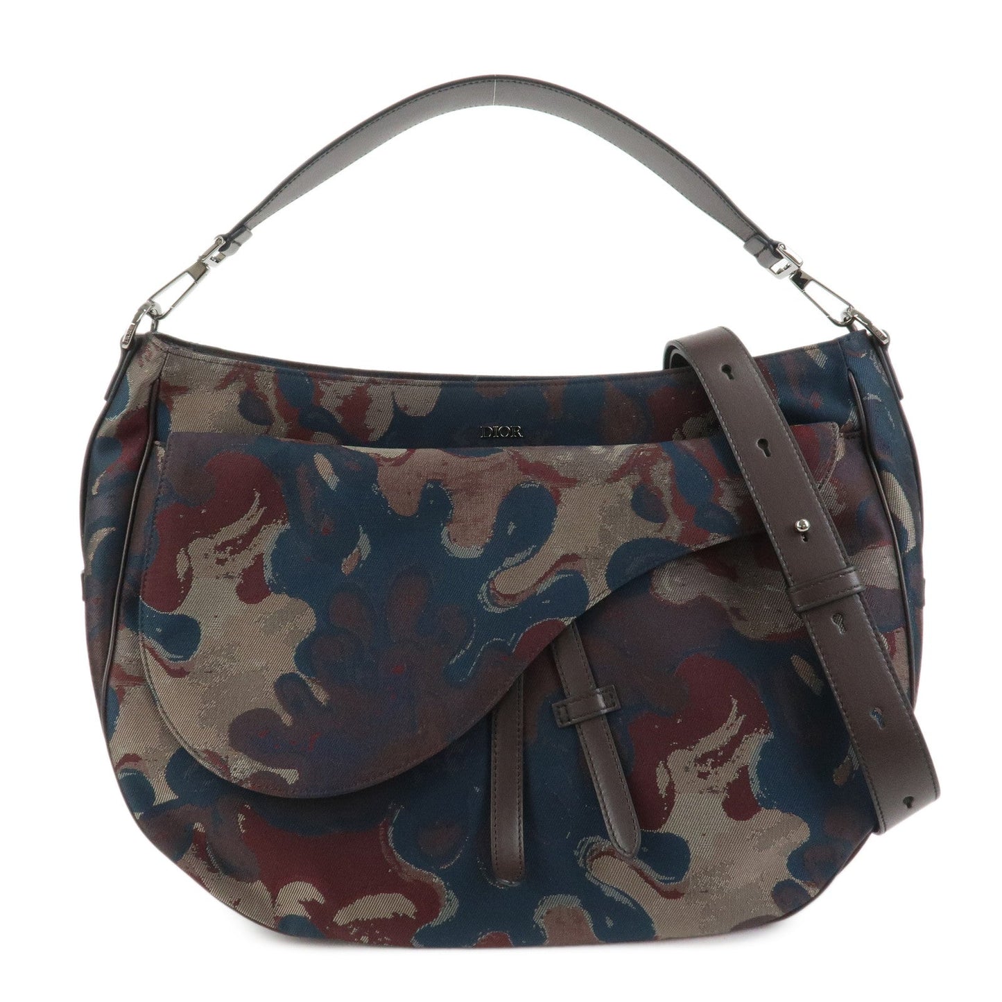 Christian Dior Canvas Leather Saddle Flap Camouflage Messenger Bag