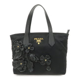 PRADA Nylon Leather Hand Bag Black Gold Hardware 1BA084