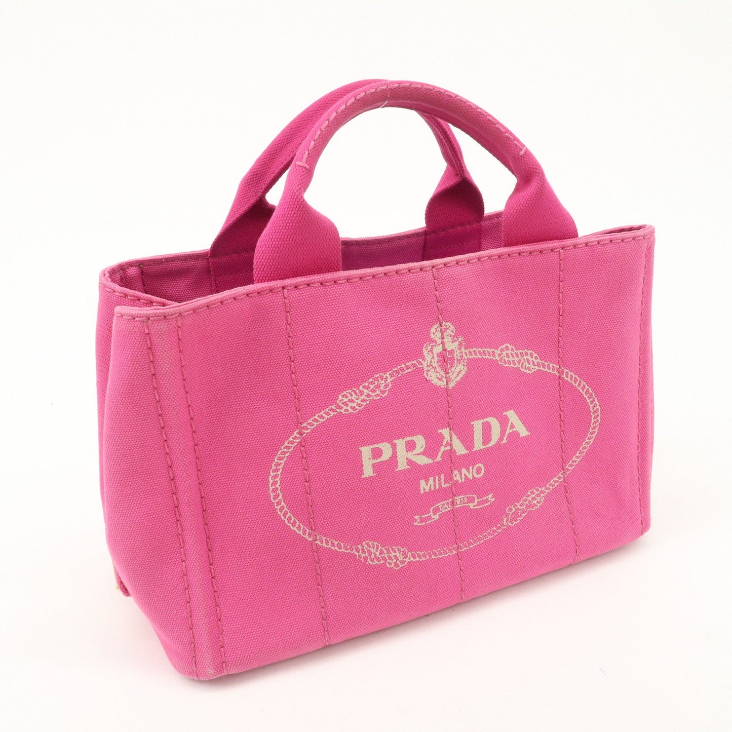 PRADA Logo Canapa Mini Canvas Tote Bag Hand Bag Pink BN2439  d