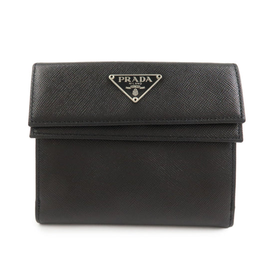 PRADA Triangle Logo Saffiano Leather Compact Wallet Black M53X
