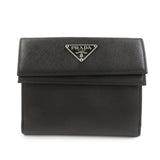 PRADA Triangle Logo Saffiano Leather Compact Wallet Black M53X