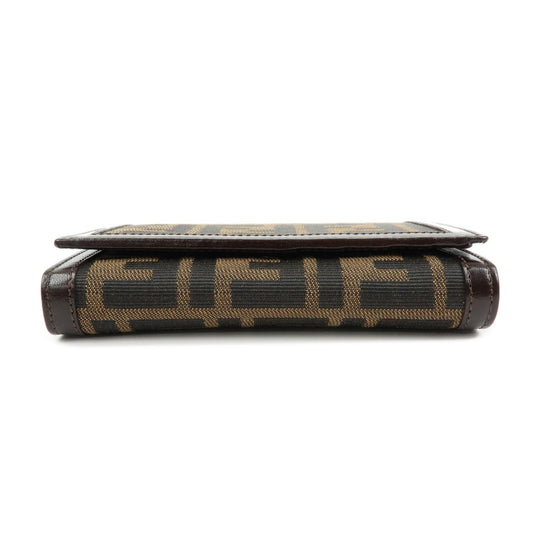 FENDI Zucca Canvas Leather Tri-fold Wallet Brown Black 31052