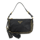 PRADA Triangle Logo Nylon Leather Shoulder Bag Tassel Black BR3754