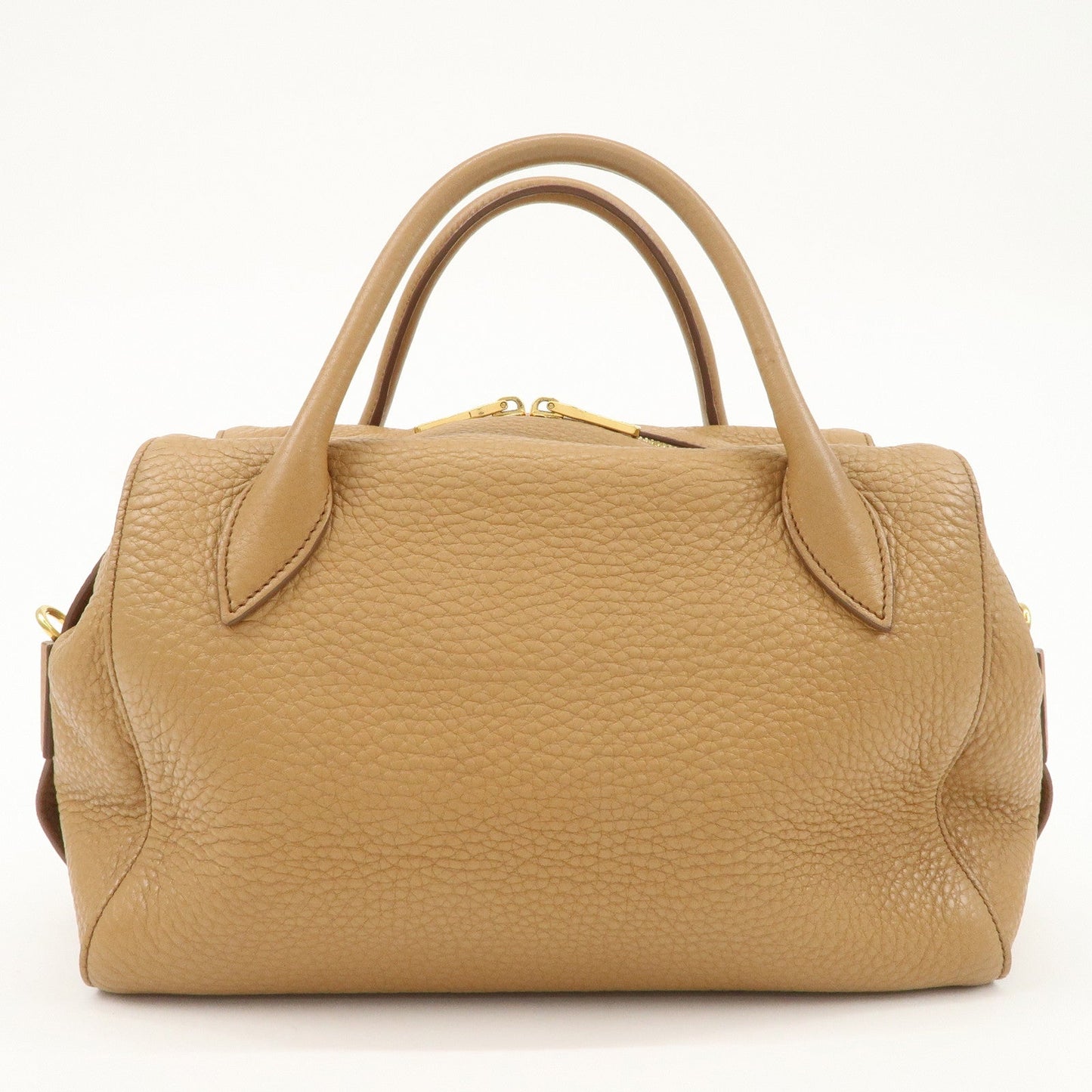 PRADA Triangle Logo Leather 2Way Bag Boston Bag Hand Bag Brown 1BB031  d