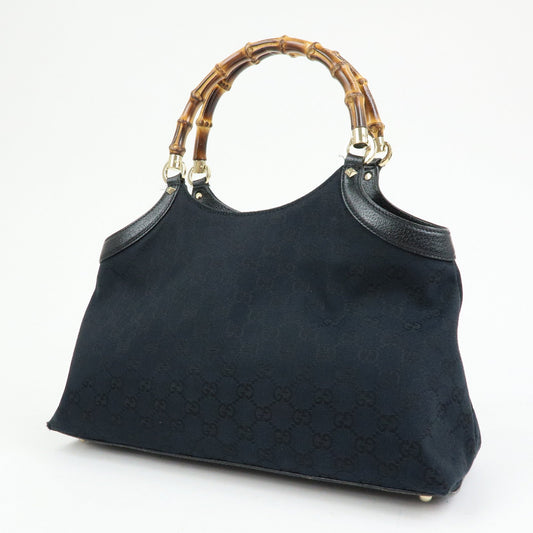 GUCCI Bamboo GG Canvas Leather Tote Bag Hand Bag Black 137395