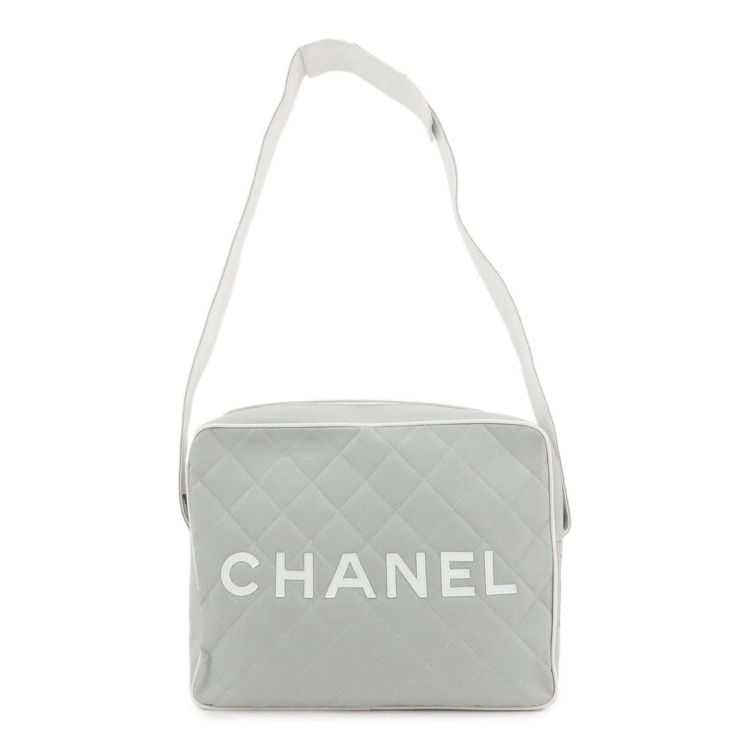 CHANEL Sports Line COCO Mark Canvas Leather Shoulder Bag Gray White