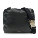 PRADA Triangle Logo Lamb Skin Canvas Shoulder Crossbody Bag Black