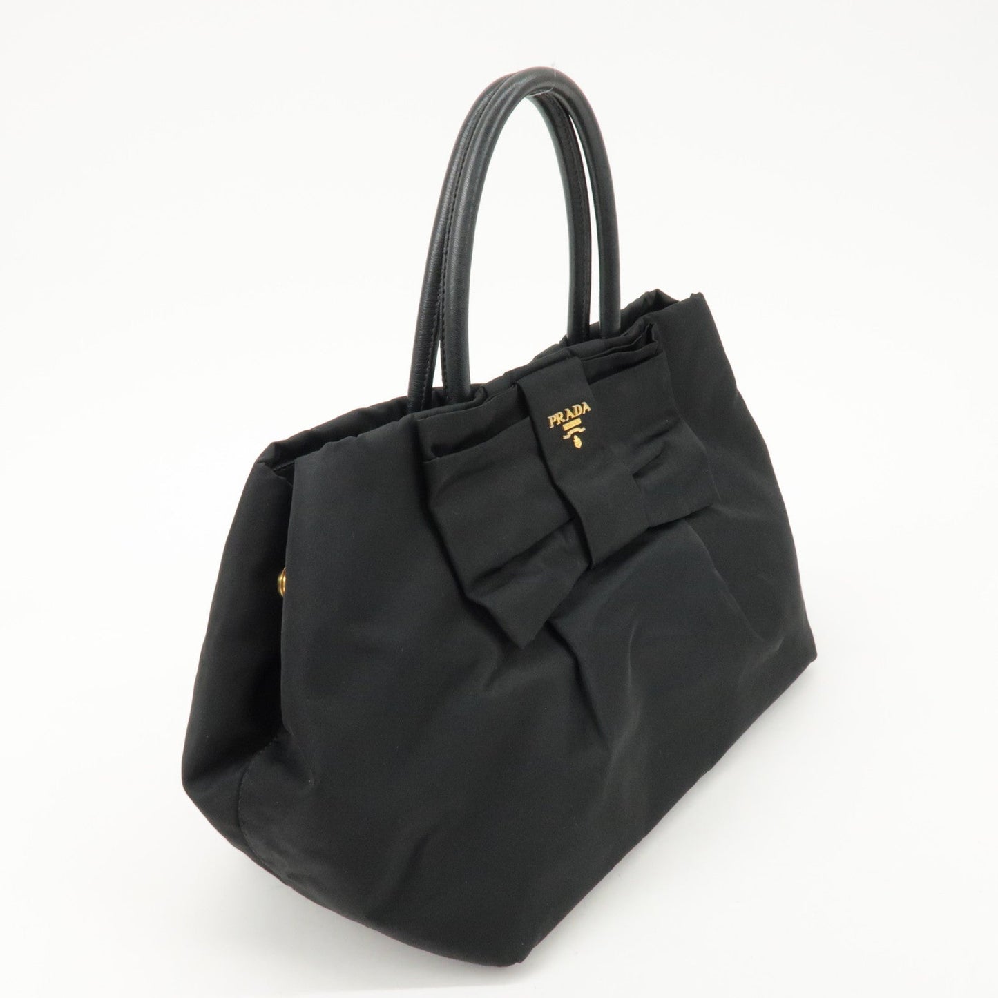 PRADA Nylon Leather Ribbon Hand Bag Tote Bag Black BN1601  d