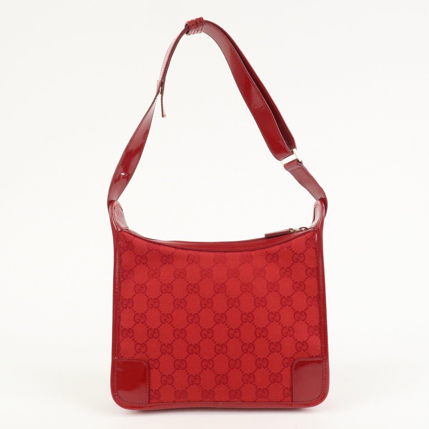 GUCCI GG Canvas Patent Leather Shoulder Bag Hand Bag Red 001??4206