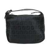 FENDI Zucchino Canvas Leather Hand Bag Pouch Black 8N0001