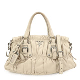 PRADA Nappa Leather Gathered 2Way Tote Shoulder Bag Beige BN1407