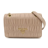 PRADA Logo Leather Gathered Chain Shoulder Bag Pink Beige 1BD147