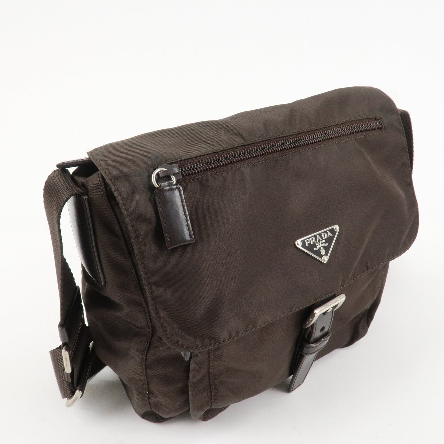 PRADA Triangle Logo Nylon Leather Shoulder Bag Crossbody Bag Brown  d