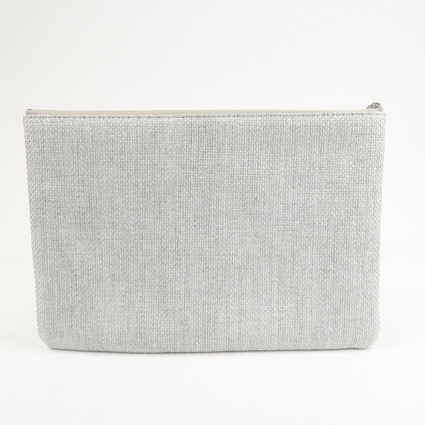CHANEL Deauville Nylon Canvas Pouch Clutch Bag Light Gray A80118